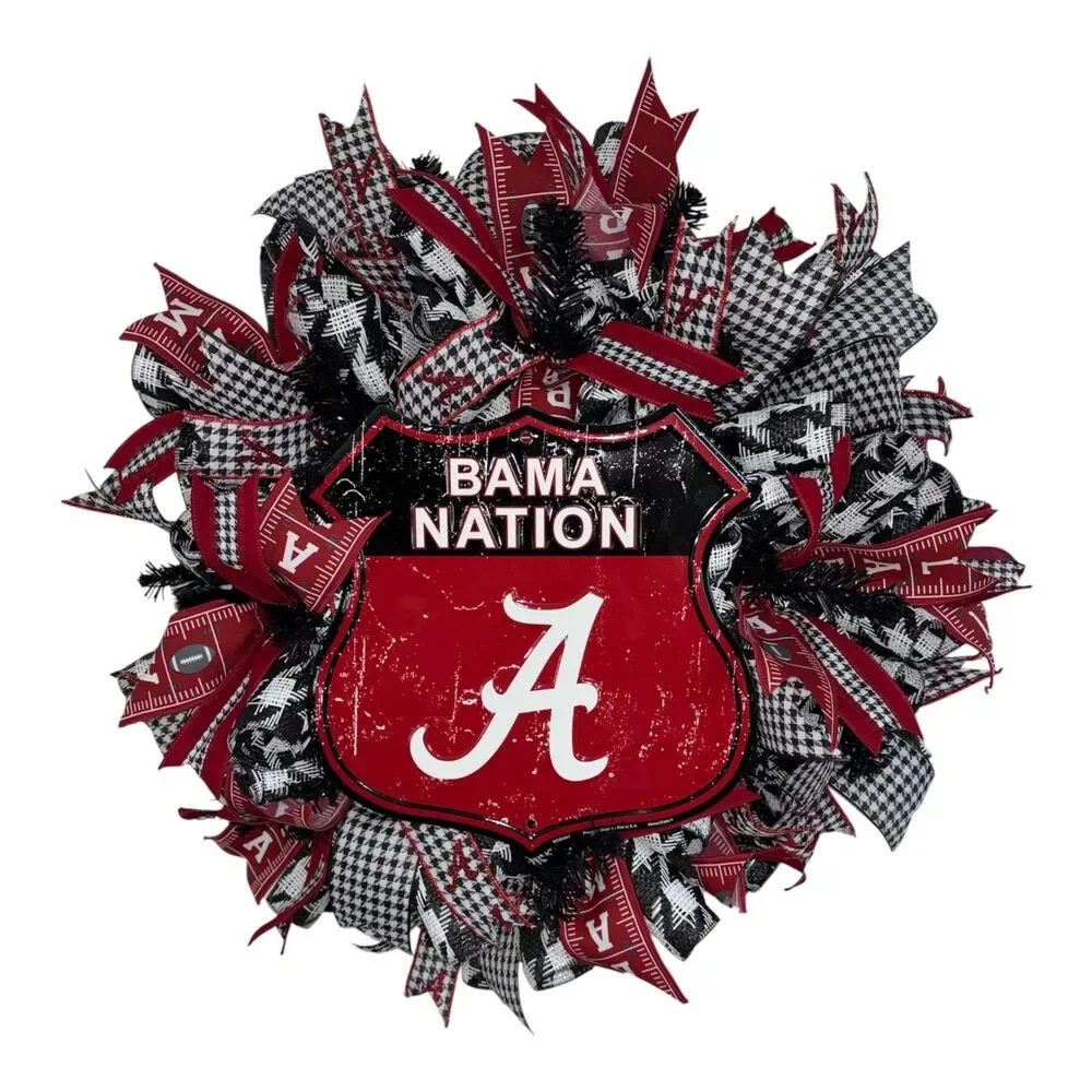 Bama Nation Alabama Front Door Wreath | Roll Tide Decor | Crimson Houndstooth